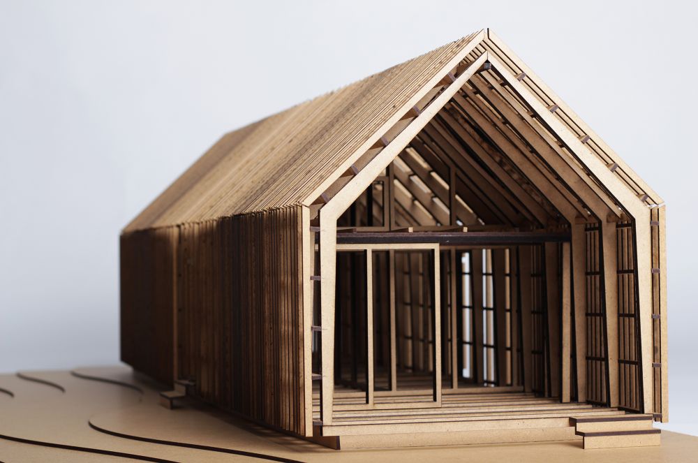 Hochschule Mainz, Gartenhaus für zwei Familien in einem Berliner Schrebergarten, Bachelor Konstruktives Projekt Gartenhaus von Nina Ludwig, Nomin Ganbaatar und Laura Poellath, Konstruktion