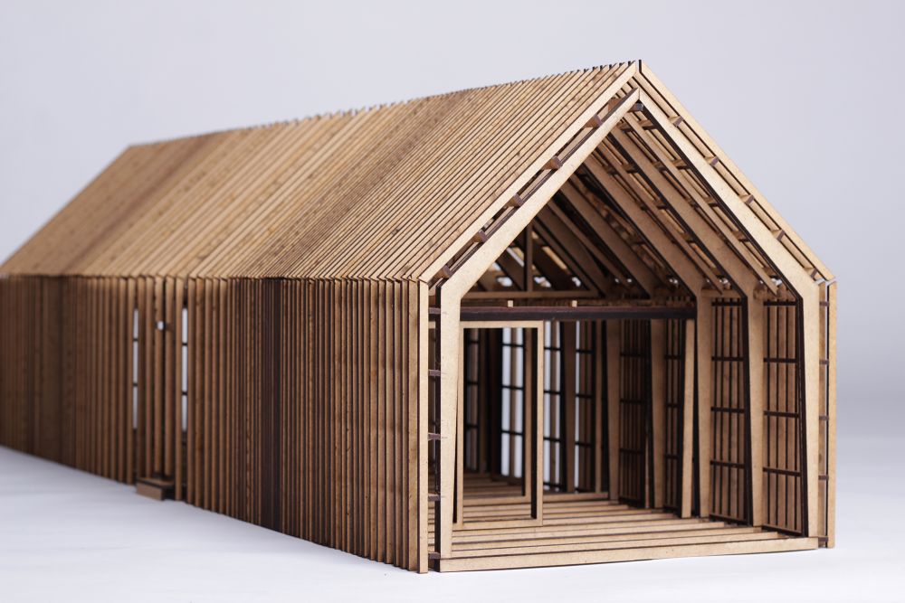 Hochschule Mainz, Gartenhaus für zwei Familien in einem Berliner Schrebergarten, Bachelor Konstruktives Projekt Gartenhaus von Nina Ludwig, Nomin Ganbaatar und Laura Poellath, Konstruktion